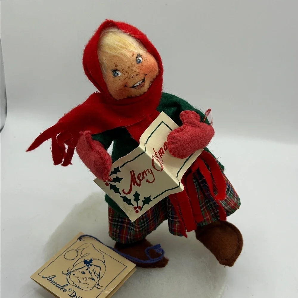 Annalee Doll with Red Scarf and Plaid Skirt